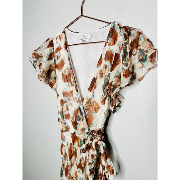 TANYA TAYLOR Multicolor Floral V-Neck Ruffle Sleeve Blaire Midi Dress Size 6 - Picture 5 of 14